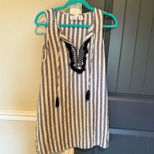 Striped Sleeveless pool cover up/ linen dress with Detail